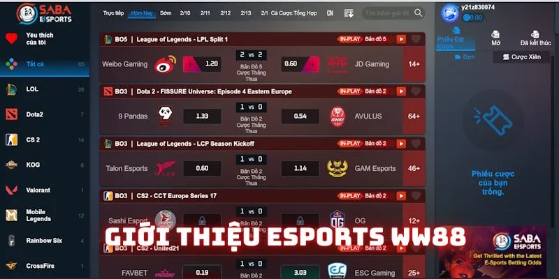 Khái quát về điểm cược Esports WW88 Khái quát về điểm cược Esports WW88